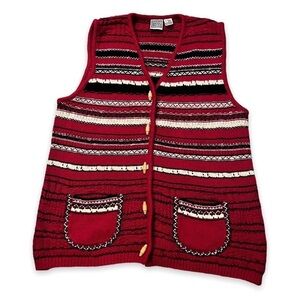 Russ Sweater Vest 3D Knit Vintage Wood Buttons Red Size XL